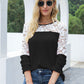 Waffle-Knit Lace Round Neck Long Sleeve T-Shirt - Jatanele
