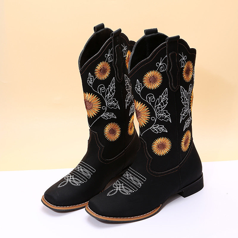 Cowboy Boots with Sunflower Embroidery (Multiple Colors & Sizes) - Jatanele