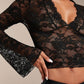 V-Neck Flare Sleeve Lace Top - Jatanele